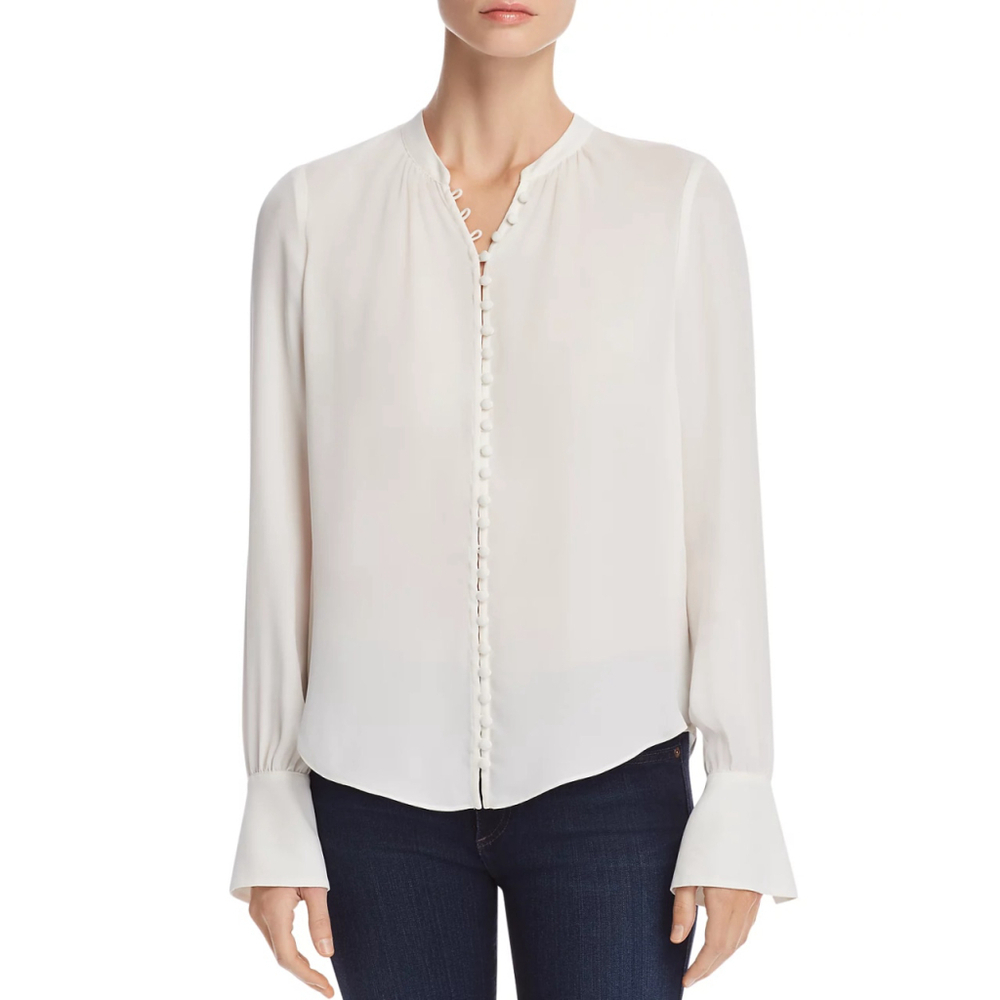 NWT Joie Tariana Silk Blouse White Button Front Flare Cuff Top XXS